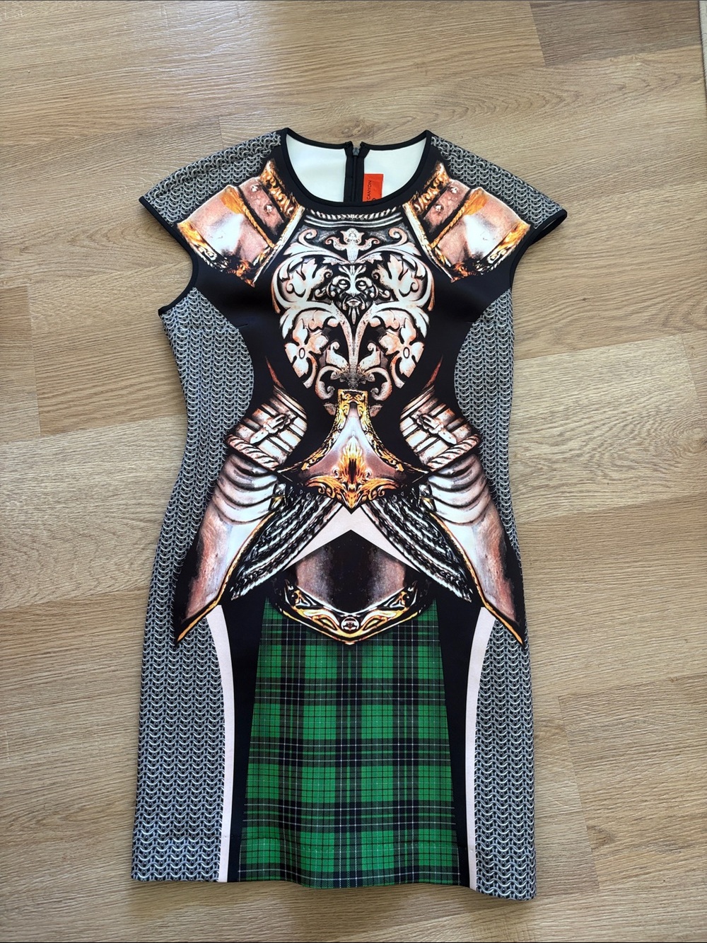 Clover Canyon Green Plaid & Armor-Print Mini Dress
